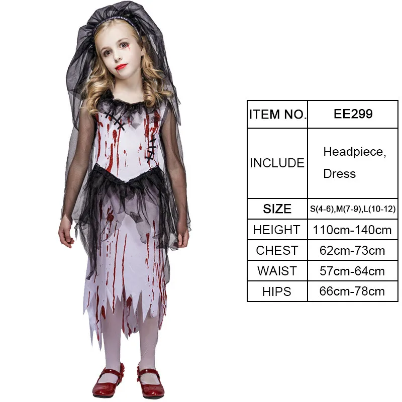 Deti na Halloween Party Kostýmy pre Dievčatá Horor Krvavé Nevesta Svätého Cosplay Kostým Dievča Krvi Šaty maškaráda upír oblečenie Ne