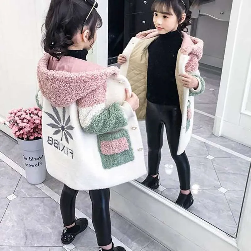 Detské oblečenie dievčatá hrubý kabát 2020 nové zimné veľké deti baránok vlny kabát imitácia kožušiny kabát