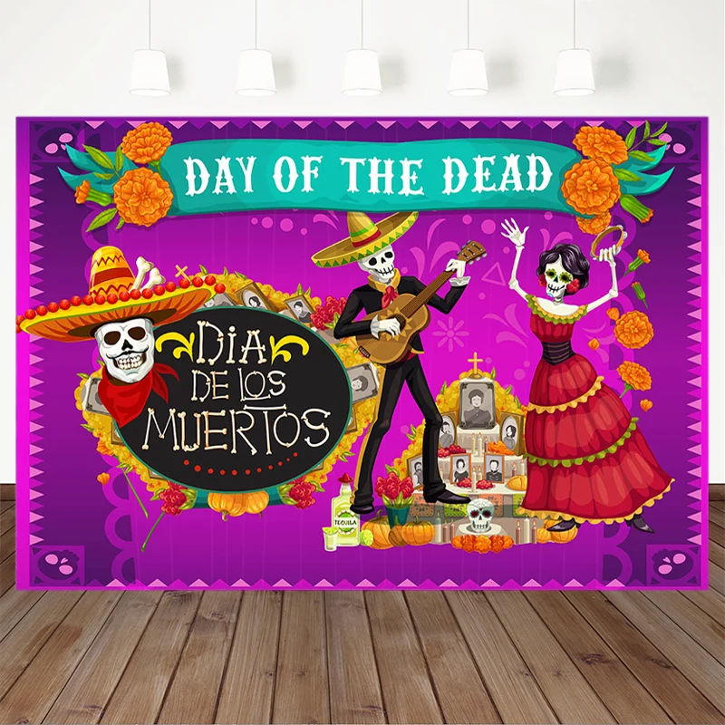 Deň Mŕtvych Fotografie Pozadí Mexickej Nechtíka Lebky Pozadie Dress-Up Party Fiesta Banner Dekorácie Pre Photo Studio
