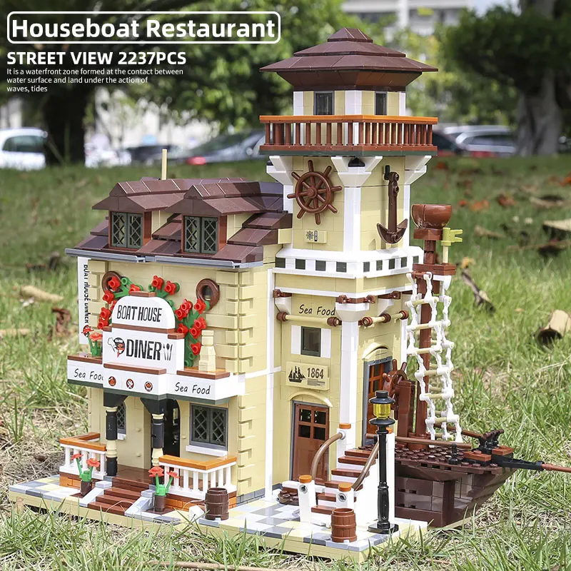 DHL MOC Streetview Budovy Hračky Loď Dom Diner Model stanovuje Stavebné Bloky, Montáž Tehly Deti HOBBY Hračky Narodeninám