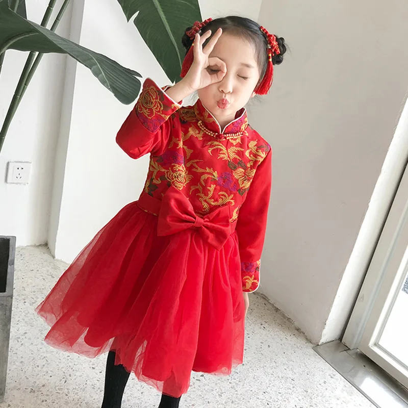 Dieťa Dievča Newyear Oblečenie Čínsky Štýl Heongsam Šaty pre Dievčatá, Deti Šaty Velvet Hrubé Teplé plesové Šaty, Batoľa Oblečenie 2-7Y