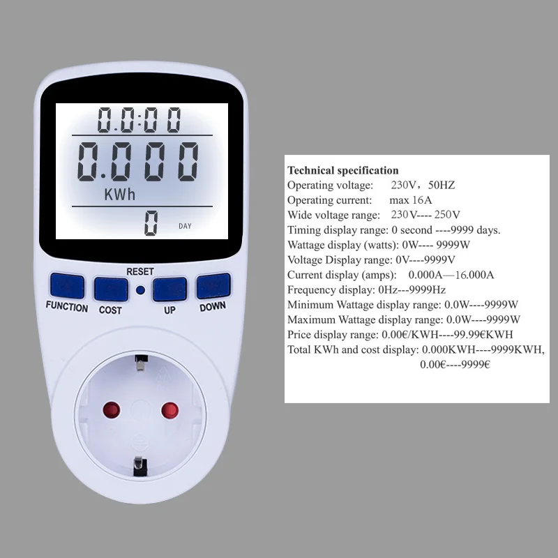 Digitálny Wattmeter s Podsvietením Energie Meter Veľký Displej Napájanie Elektronických Napätie Prúd Zásuvky Zásuvky Energie Analyzer
