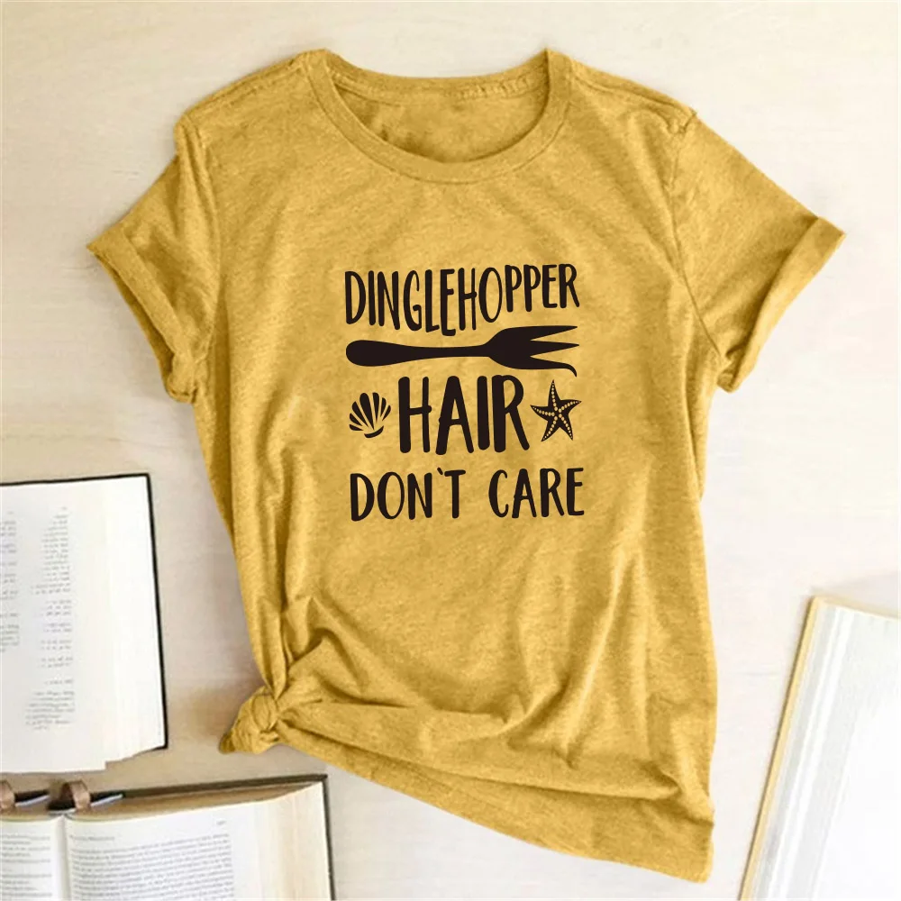 Dinglehopper Vlasy Dont Care T-Shirt, Malá Morská Víla Ariel Tričko Krátky Rukáv Grafické Tees Topy Dámske 2020 Magliette Donna