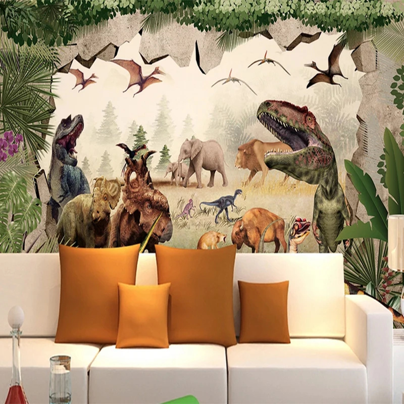 Dinosaurov Tapety nástennú maľbu 3d Dávnych Jurský Park detskej Izbe Tapety