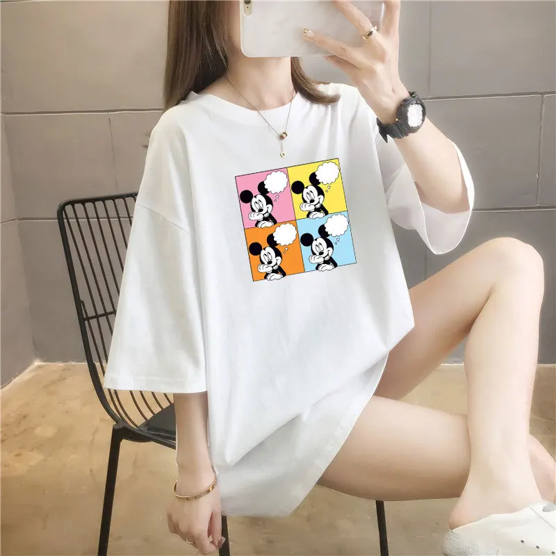 Disney Mickey Mouse T-shirts Ženy Cartoon O-krku Módne Letné Voľné Lady T-košele, Topy kórejský Štýl Ženy Anime Lady T-shirts