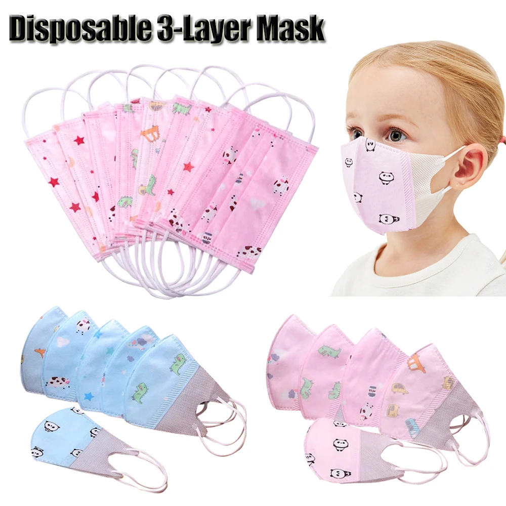 Disposable Non-Tkané 3 Vrstvy Masku Na Tvár Pre 6-13 Rokov Dieťaťa Karikatúra Tlače Proti Znečisteniu Respirátor Úst Maska Na Ochranu 30