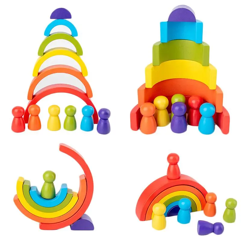 DIY detské drevené rainbow hračka na kreatívne dreva rainbow skladaný rovnováhu bloky detská hračka Montessori vzdelávacie hračky pre deti,
