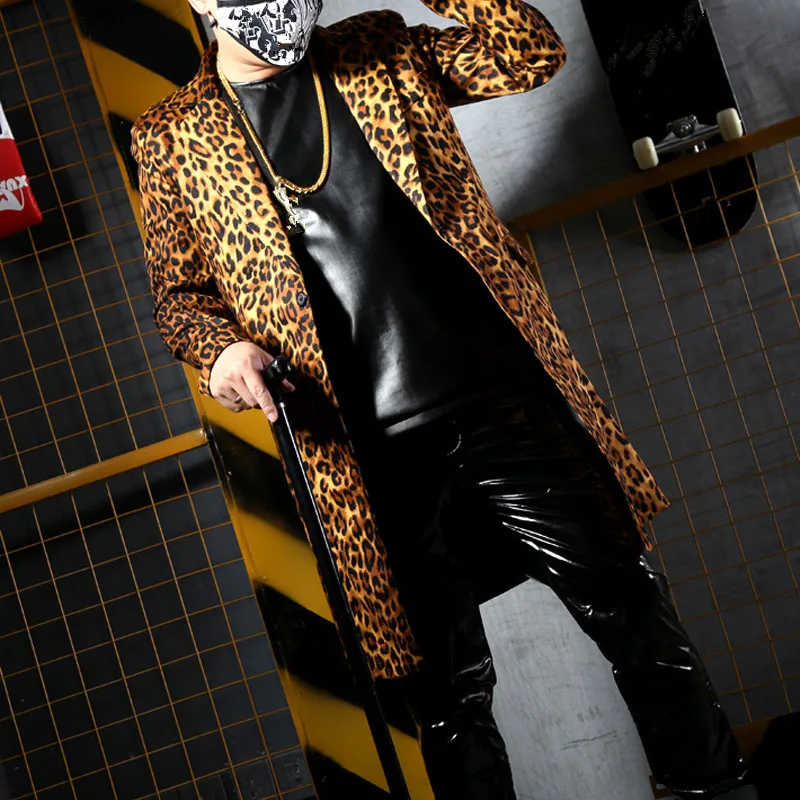 Dlho Leopard Mužskej Módy Obleky Slim Blejzre Bežné Obleku sa Príliv Spevák Vokálny Koncert, Rock, Hip Hop, Punk Kostým Bar Star Fáze nosenie