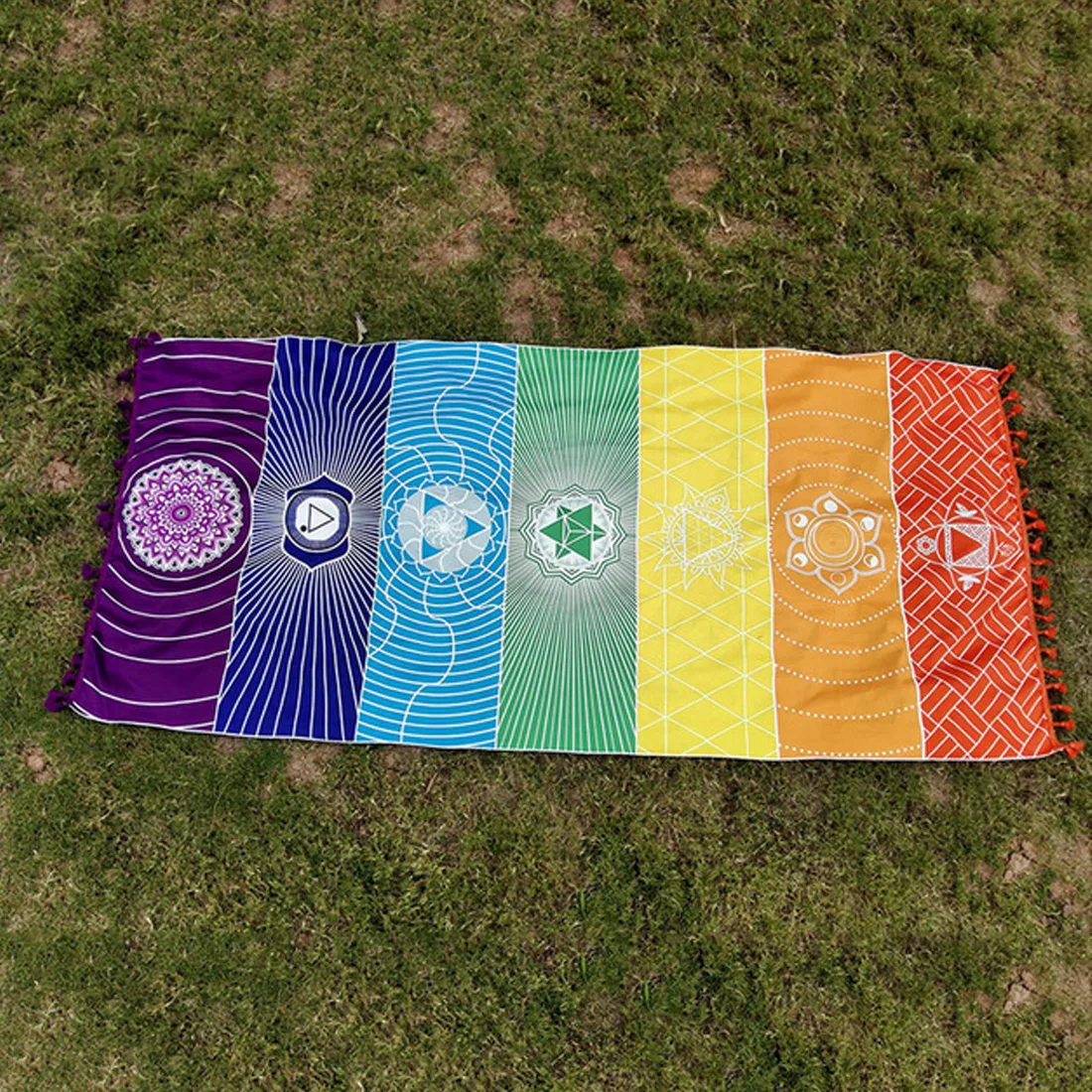 Domov Polyester Bohemia Stene Visí India Mandala Deka 7 Čakra Farebné Gobelín Rainbow Pruhy Cestovné Pláži Yoga Mat