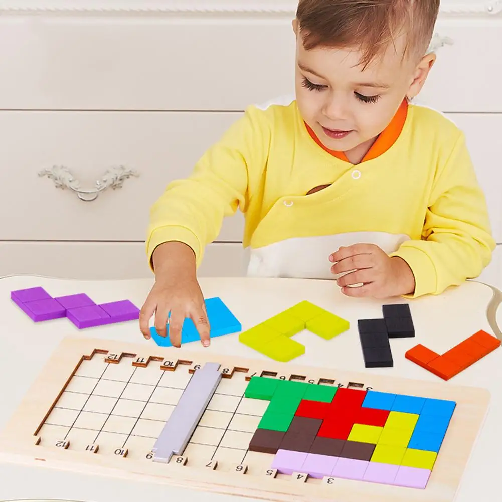 Drevené Tangram Board 3D Skladačka Puzzle Hry Tetris Vzdelávacie Deti Hračka Darček Roztomilé Deti Hračky Darček k Narodeninám
