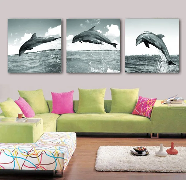 Drop shipping 3 Panel vytlačené maľovanie dolphin maľby Nástenné Art Obraz Domáce Dekorácie Obývacia Izba Moderného maliarstva F058