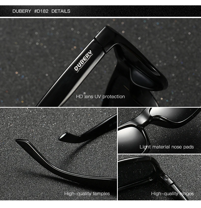 DUBERY Dizajn Značky Polarizované slnečné Okuliare Black Mužov Jazdy Odtiene Male Retro Slnečné Okuliare Pre Mužov Lete Zrkadlo Námestie Oculos 182
