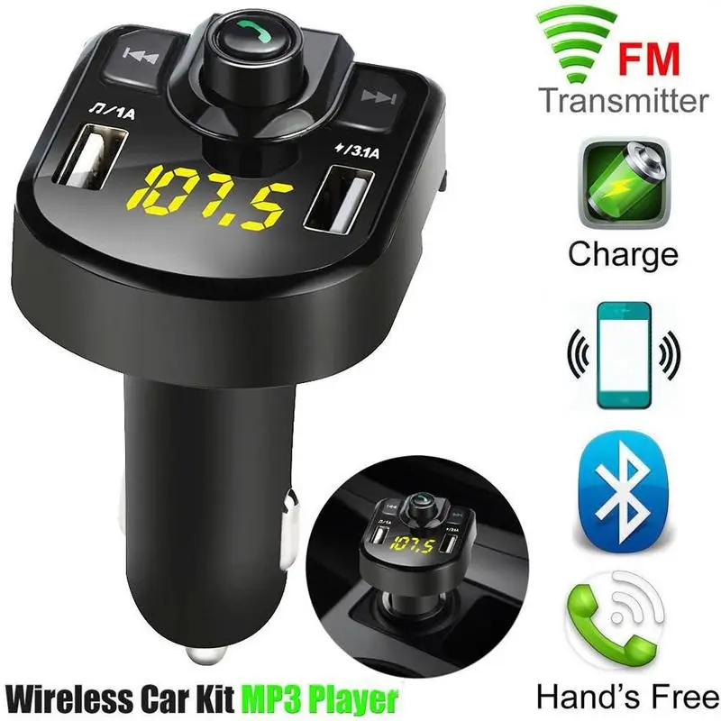 Duálny USB Nabíjačka do Auta 3.1 1A USB, FM Telefón, Mp3 Prehrávač Hudby LED Displej 4.1 zariadenie Handsfree Bluetooth Súprava do Auta