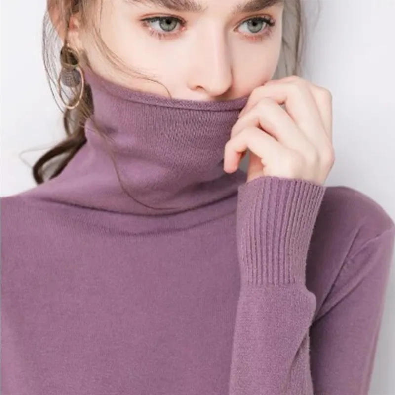Dámske jesenné a zimné novú hromadu vysoká krku pulóver sveter žien dlhým rukávom farbou plus veľkosť pletené klesnutie tričko