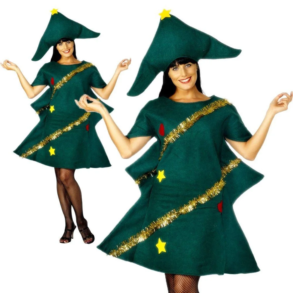 Dámske Krátky Rukáv Cosplay Dospelých Novinka Šaty Elf Kostým Party S Klobúk Fantázie Deti Perfomance Vianočný Stromček Oblečenie