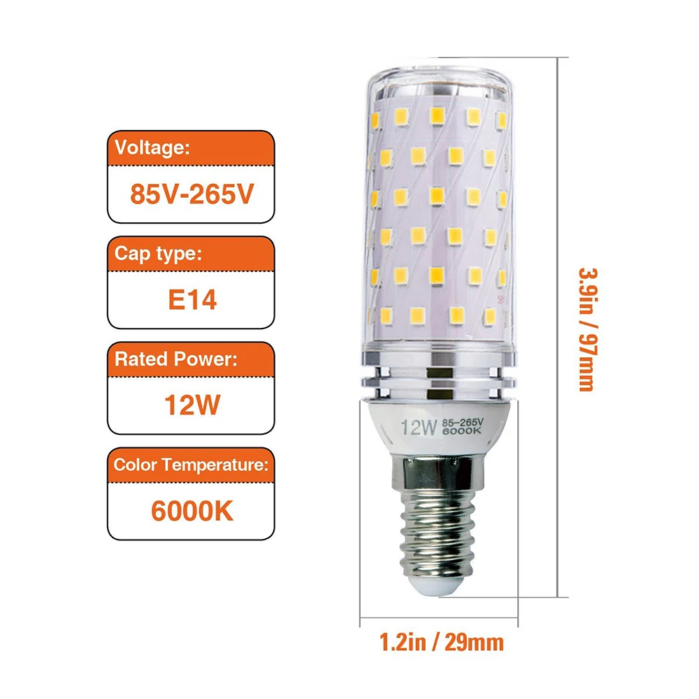E14 LED Kukurica Žiarovky 12W Lampa 1200W Žiarovky Ekvivalent 6000K Denné svetlo Biele Candelabra 1200l Edison Skrutku 4Pack Domov
