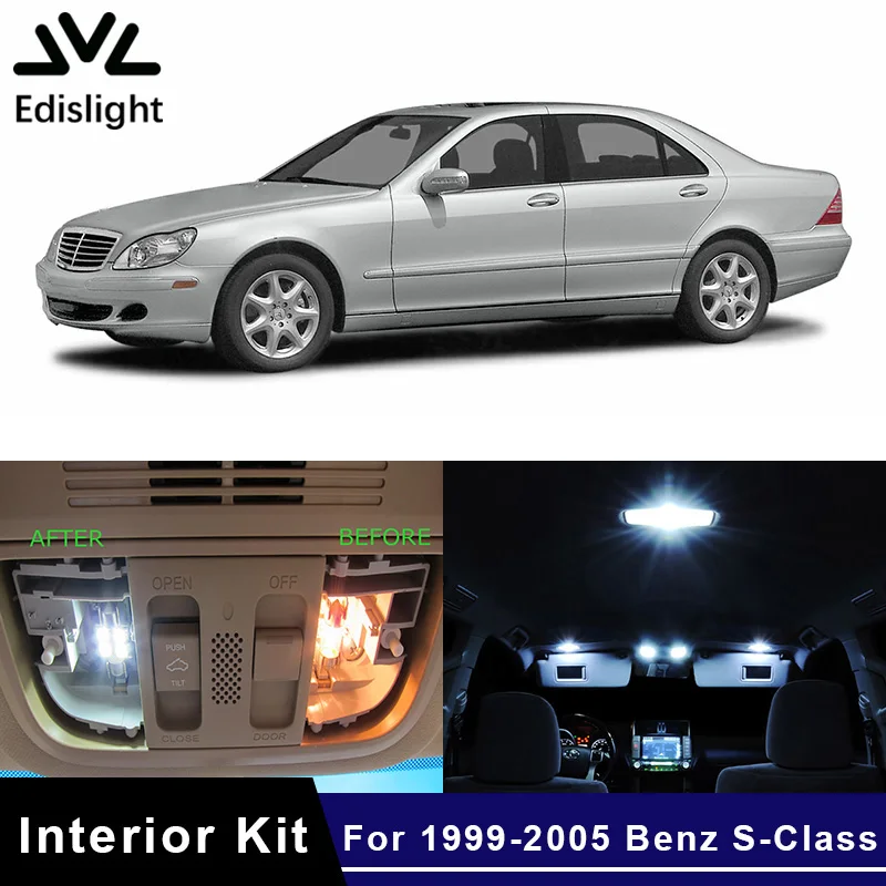 Edislight 21Pcs Canbus LED Lampa Auto Žiarovky Interiér Balík Kit Pre 1999-2005 Mercedes Benz S-Class W220 Mapu Dome Doska Svetlo