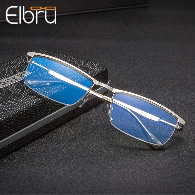 Elbru Ultralight Anti-modré Svetlo Pol Okuliare na Čítanie Rám Mužov Klasický Kovový Rám Presbyopia Okuliare S +1,0 až+4.0