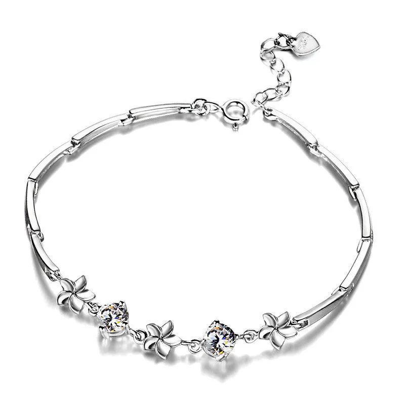 Elegantné AAA Zirkónmi s Kvetinový Náramok 925 Sterling Silver Šperky pre Ženy Zapojenie & Svadbu