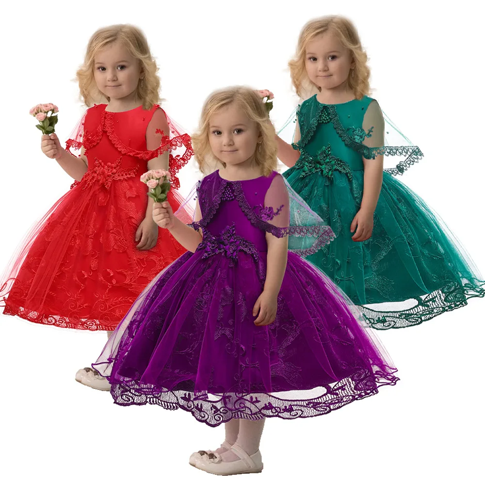 Elegantné Nové Baby Girls Vianočné Šaty Dievča Čipky a Tylu Batoľa Šaty s Cape Formálne Deti Dievča Oblečenie