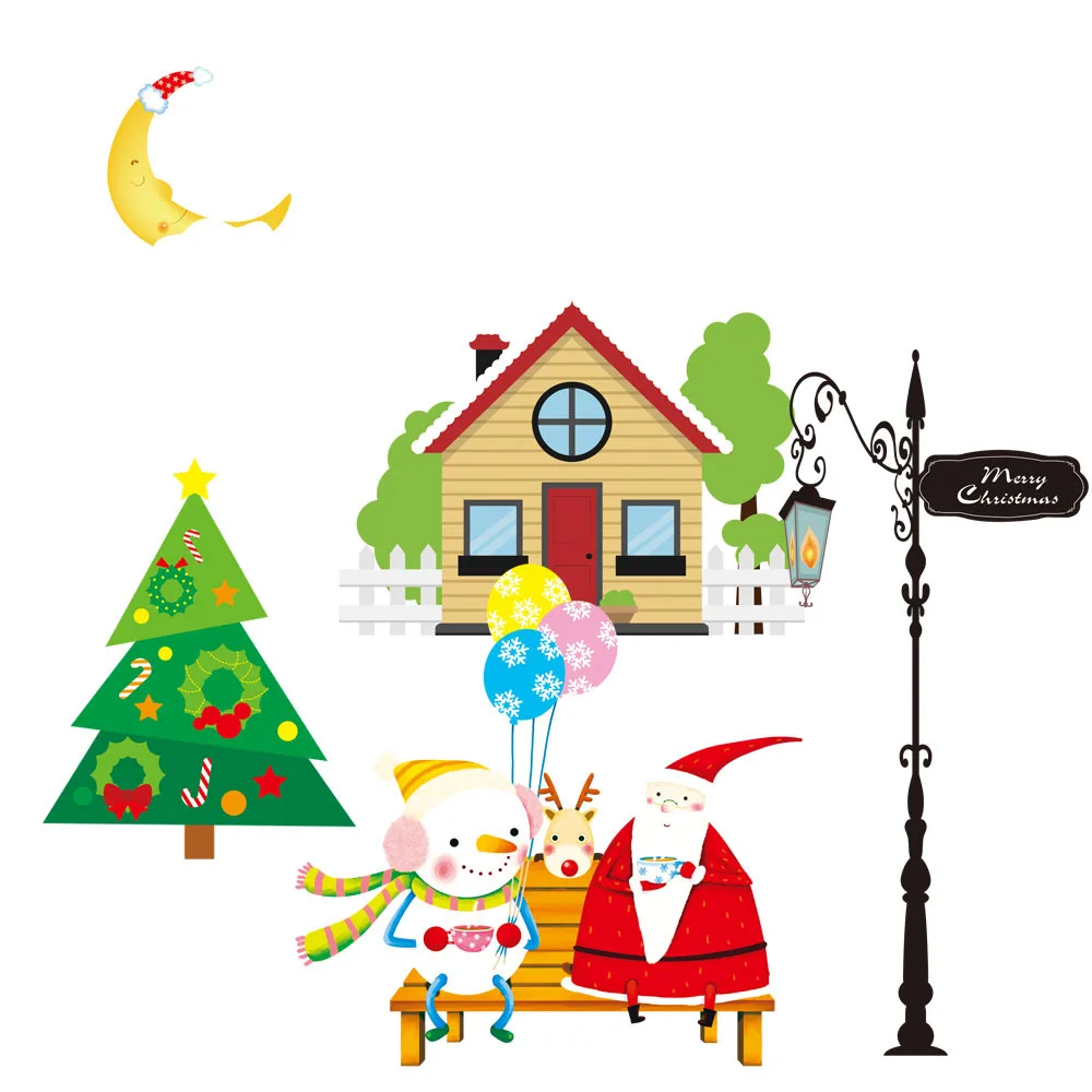 Elektrostatické Vianočný Nové Vianočné Dekorácie Cartoon Sklenené Okno Nálepky Exqiusite Vianočný Dekor