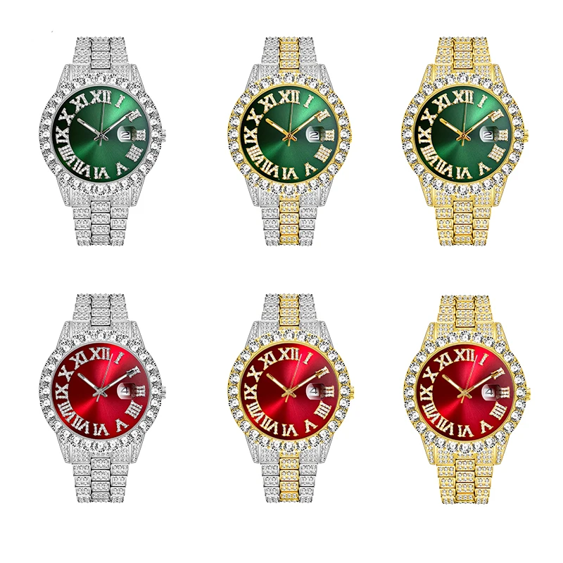 Európska American Hot Štýl Mužov Reloj Luxusné Rímske Diamond Nepremokavé z Nerezovej Ocele, Quartz náramkové hodinky Hodinky Mužov