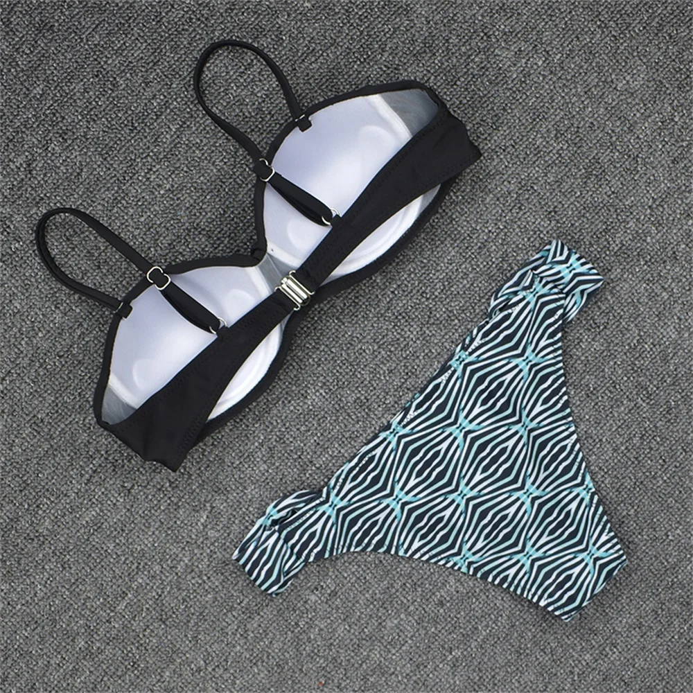 EVISPORTS Geometrické Dve Kus Skladaný Bandeau Plavky Bikiny Žien Remeň Underwire Pláž, Kúpanie Oblek Dievča Push Up Bikini Set