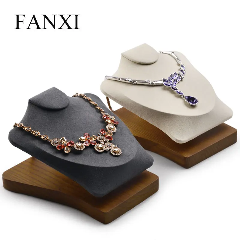FANXI Pevné Drevené Šperky Zobraziť Kati Model Náhrdelník/Prívesok Poprsie Šperky Expositor Vitrína