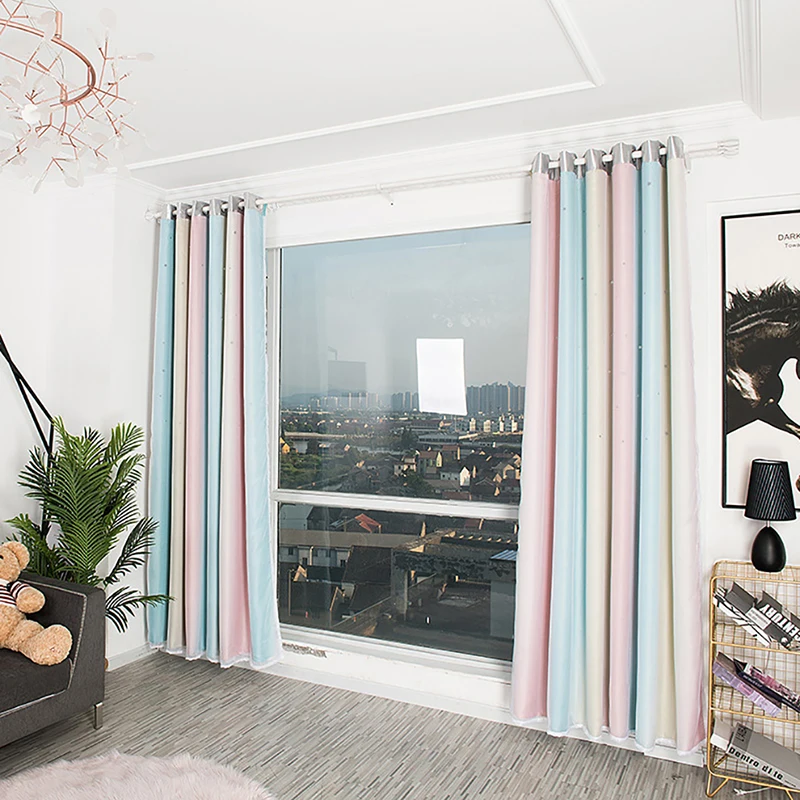 Farebné Dúhy Krásne Okno Záves pre Obývacia Izba 3D Blue Pink Polyester Okno Ošetrenie Elegantné Spálne Draps