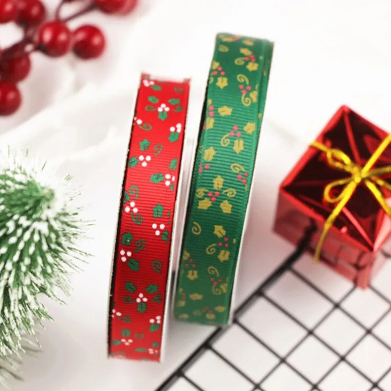 Feiluan uložiť nový kórejský web Vianočné červené /zelené vlákno listy darčekové balenie pásky dodávky zdobiť stuhy 22m široké 1,5 cm