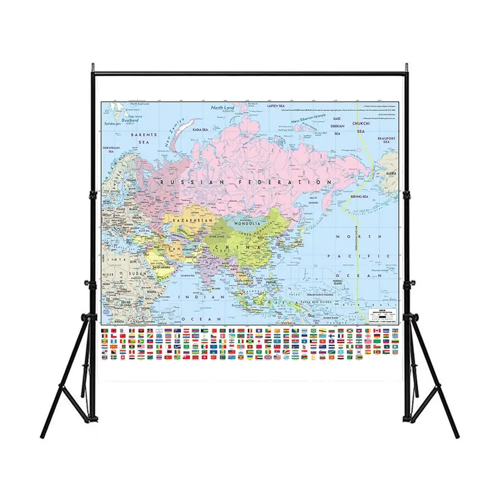 Formát mercator Premietacie Podrobná Mapa Ázie S Národnej Vlajky 90x90cm Non-tkané Nepremokavé Mapu