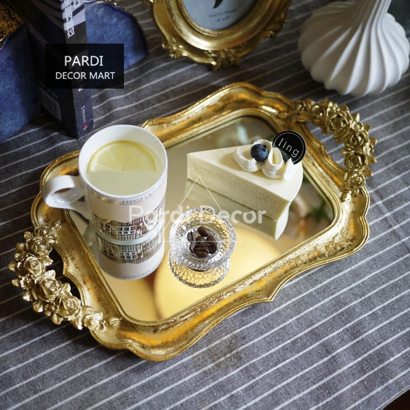 Francúzsky štýl zlatej fólie ručne vyrezávané mirrow zásobník ovocný koláč zásobník čaju zásobník Multi-funkčné zásobník 1pc/veľa