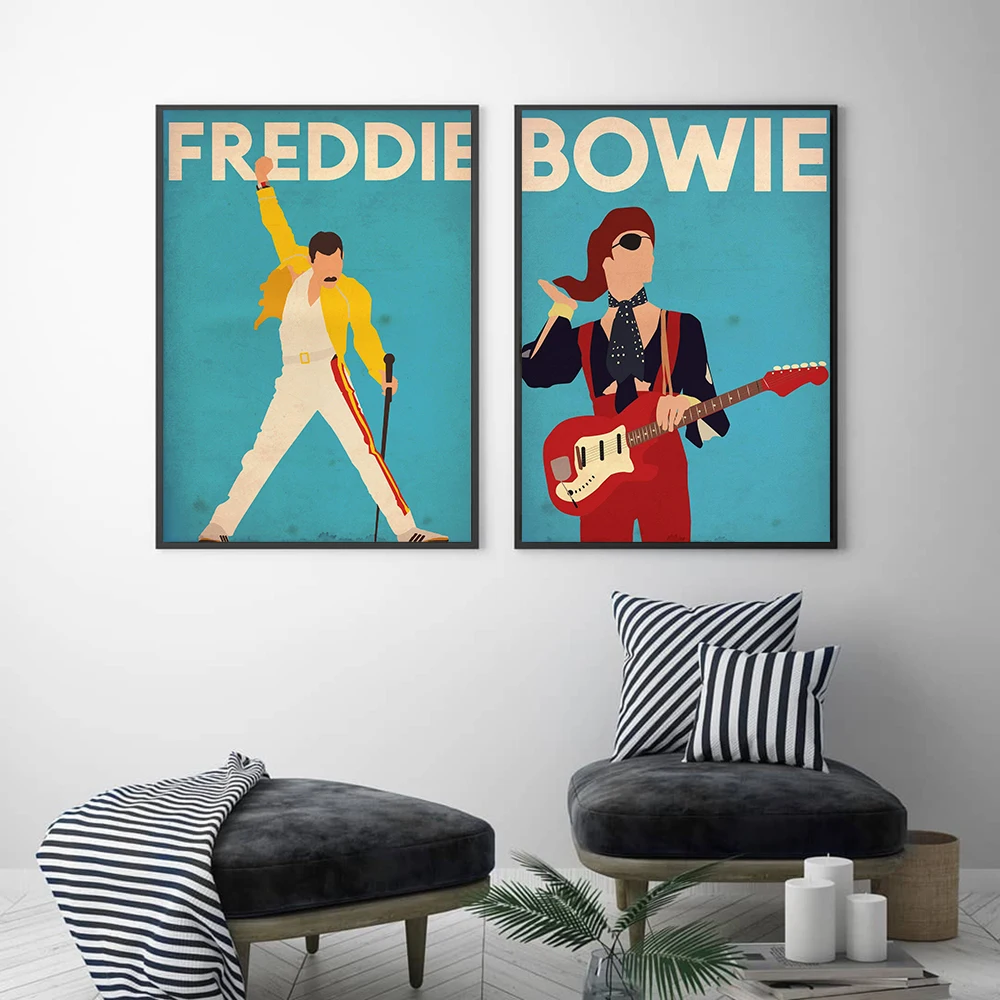 Freddie Mercury Vintage Plátno Maľovaní Plagátov A Vytlačí David Bowie Spevák Obraz Na Stenu Abstraktné Dekoratívne Domova