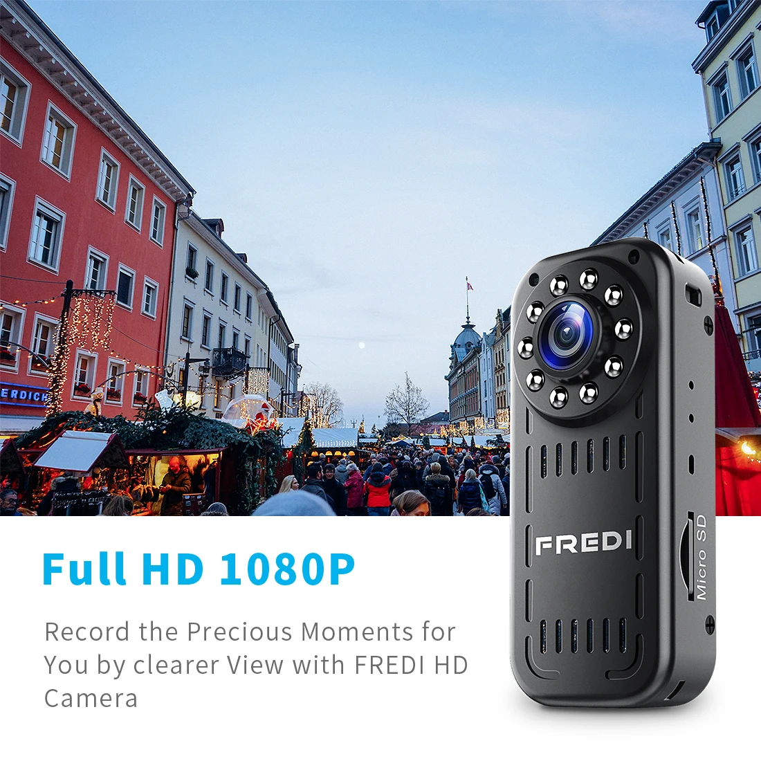 FREDI Mini IP Kamera 2.0 MP 1080P HD P2P Infračervené Nočné Videnie Bezpečnostné Kamery Bezdrôtové Vonkajšie WIFI Fotoaparát Podpora 128G TF Karty