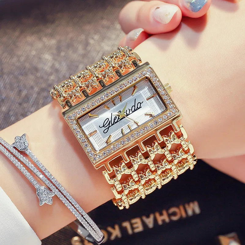 G&D, Luxusné Značky dámske Hodinky Zlaté náramkové hodinky Quartz Drahokamu Dámy Náramok Šaty Sledovať Relojes Mujer relogio feminino