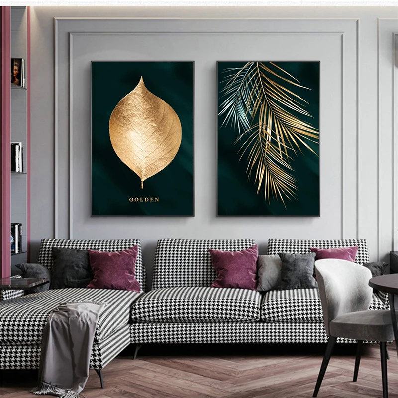 Gold Leaf Plátno Abstraktná Maľba, Nástenné Umenie Plagátu a Tlač Dekoratívne Obrázky na Obývacia Izba Nordic Cuadros Domova
