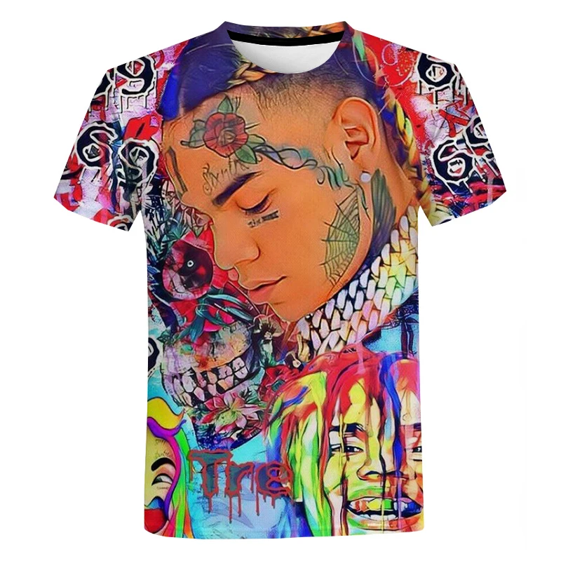 Gooba 6ix9ine pánske T-Shirts 3D Tlač Americký Rapper Módne Bežné Streetwear O-krku Krátky Rukáv Hip Hop t shirt muž Tee Top