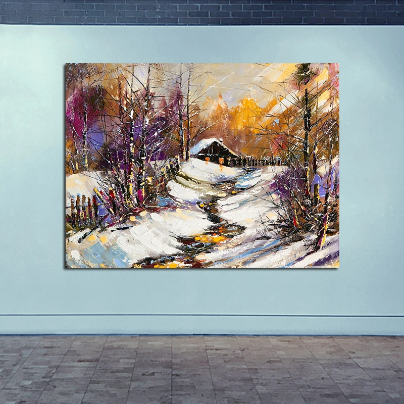 GOODECOR Plátno na Maľovanie na Stenu Umenie Picture House v Snehu Domova Tlač Dekorácie pre obývacia izba Frameless