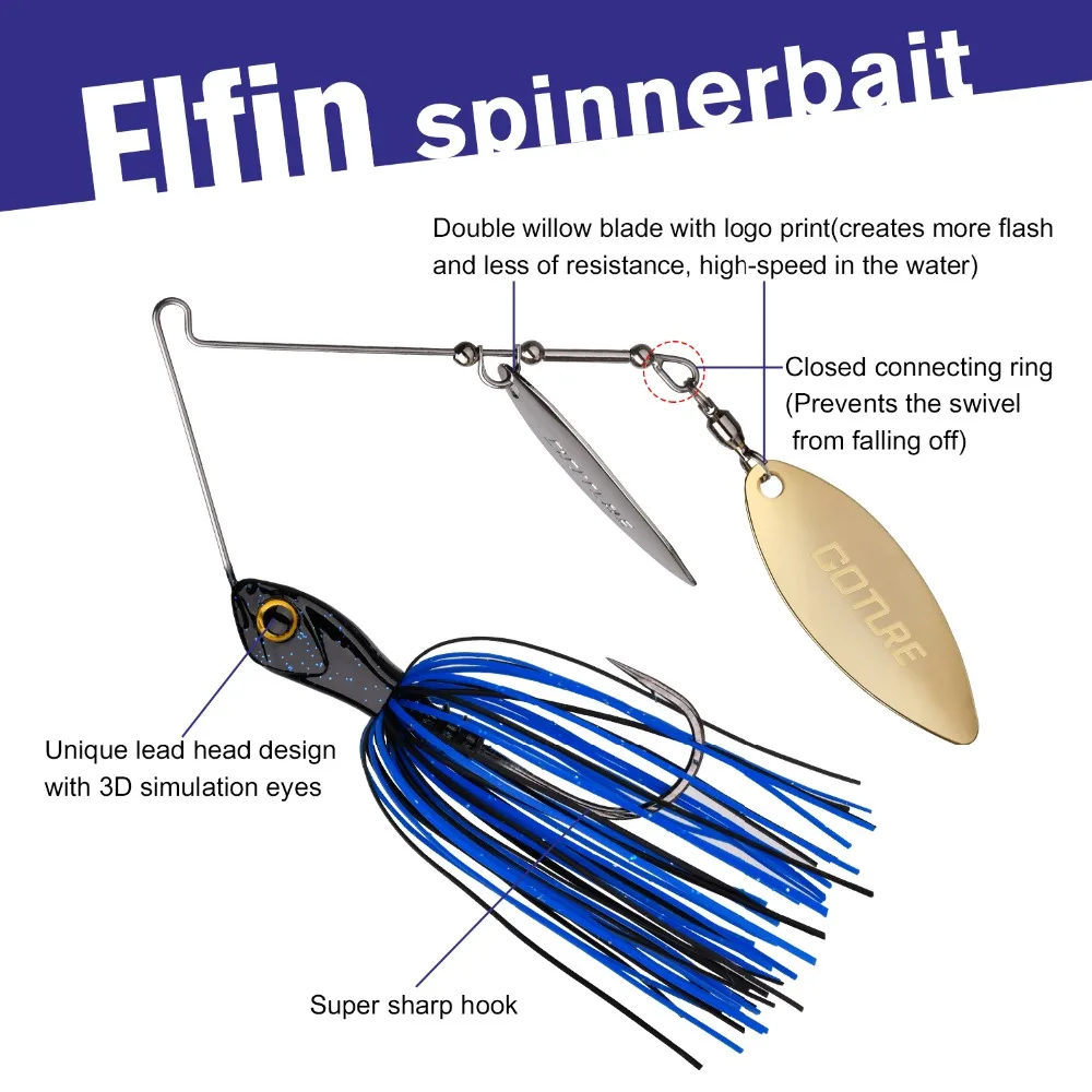 Goture ELFIN Spinnerbait Rybárske Lure 20 g Kovové Prípravok Lákať Spinner Lyžice Návnadu Dvojité Willow Čepele Rýchle Potopenie Spinner Návnady