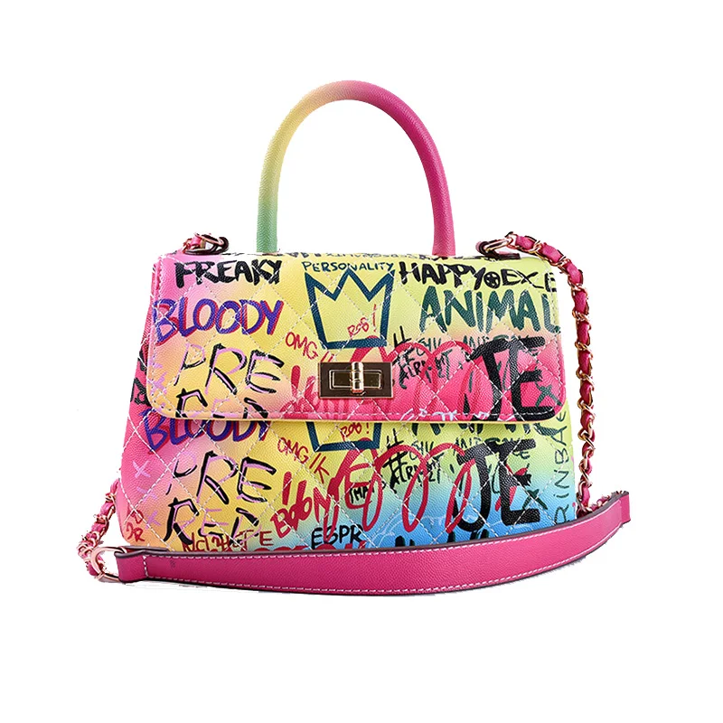 Graffiti Vytlačené značkové Kabelky pre Ženy 2019 Luxusné Kabelky Ženy Tašky Dizajnér Taška cez Rameno Rainbow Travel program Messenger Tašky