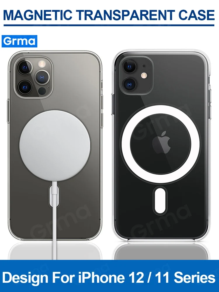 GRMA Pôvodné Jasné, Magnetické Transparentné TPU Zadný Kryt pre iPhone 12 11 Pro Max 12 mini Prípade Priateľská Shockproof Kryt