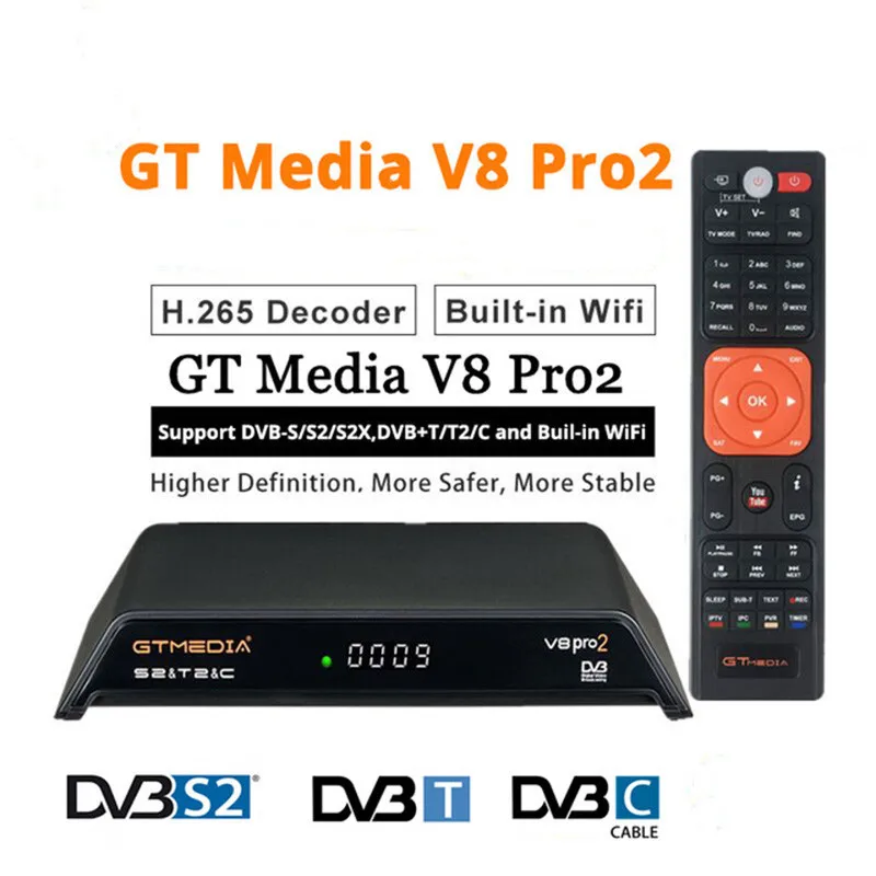 GTMedia V8 Pro2 DVB S2+T2+Kábel Satelitná TV Prijímač Podporu PowerVu Biss Tlačidlo 1080p s USB Wifi