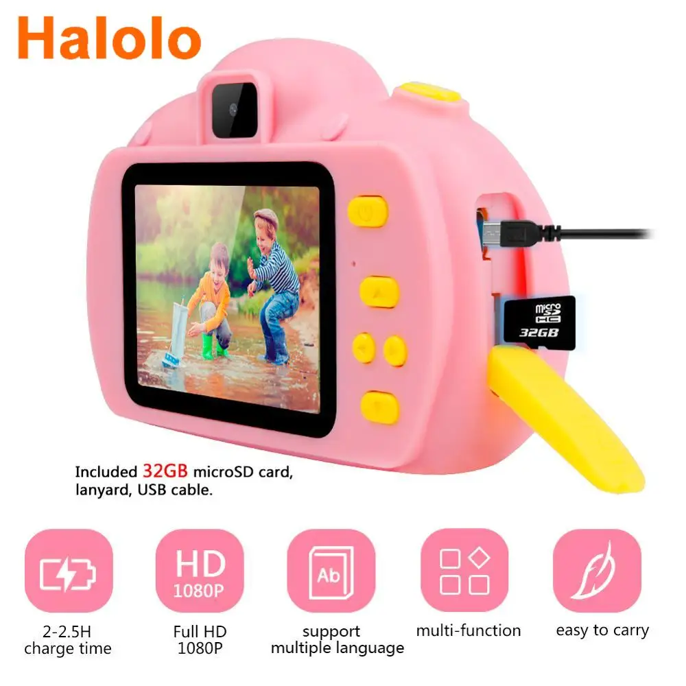 Halolo Deti Fotoaparát Hračky, Detský Digitálny Fotoaparát 18MP HD S 32G Karty 2.4 Palca Displej Dual Selfie Video Hry, Hračky Pre Deti,
