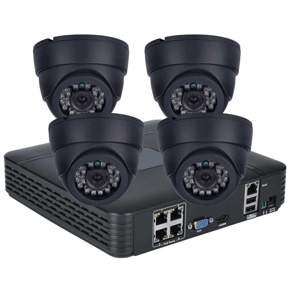 Hamrolte CCTV kamerový Systém 4CH POE NVR Full-HD 1080P 2.8 MM Široký Uhol Nightvision 12V POE Indoor Kamera 4CH POE NVR AUTA H. 264+