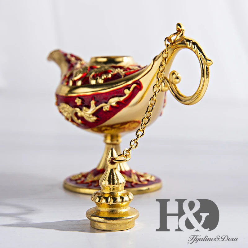 H&D Vinobranie Ručne Maľované Legenda Magic Genie Lampa Hrniec Trinket Boxy Šperky Kolektívne Vianočný Darček Domáce Dekorácie Zliatiny Zinku