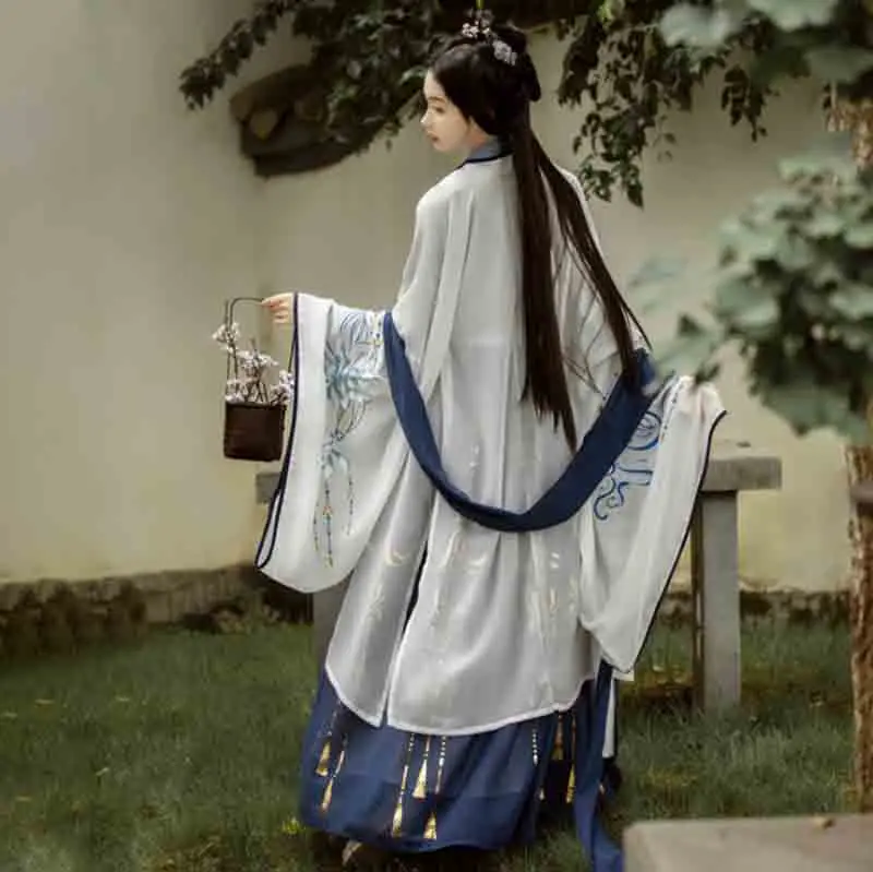Hanfu Ženy Čínske Tradičné Výšivky Tanečné Šaty Žena Karneval Cos Kostým Biely&Navy Hanfu Bunda Pre Ženy Plus Veľkosť