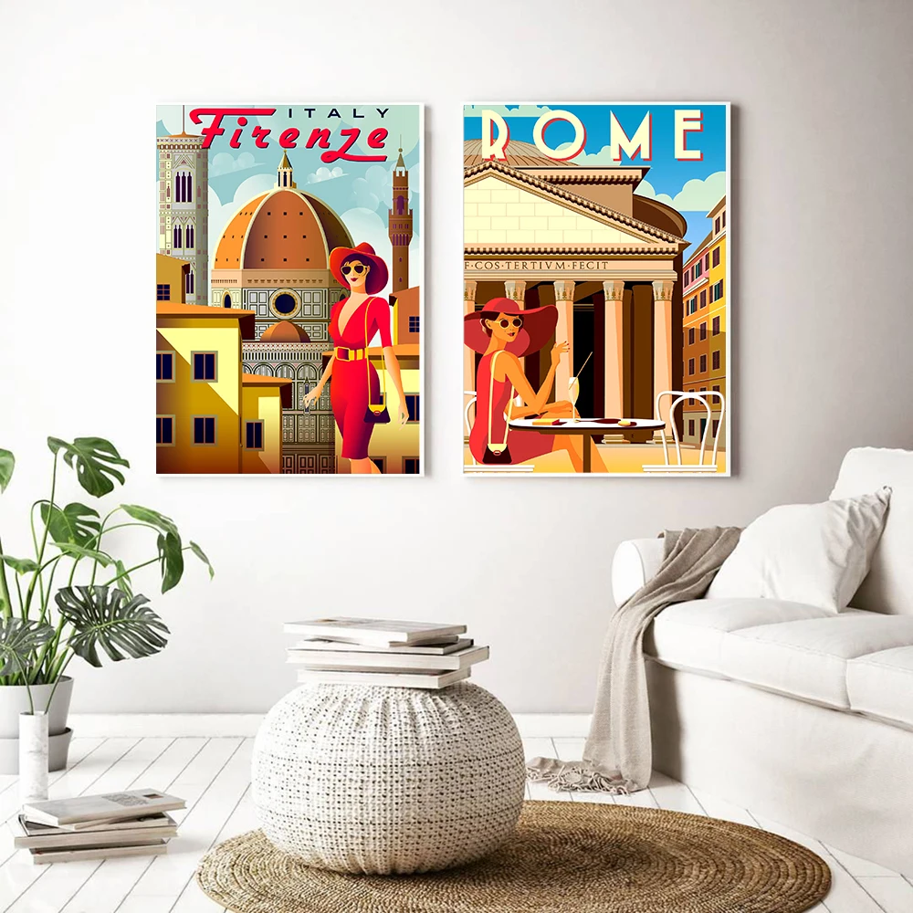 Hd Tlač Vintage Umenie Maľba Taliansko Rím Capri Toskánsko Retro Plagáty a Vytlačí Cestovný Mestách Krajiny Wall Art Obrázok Spálne