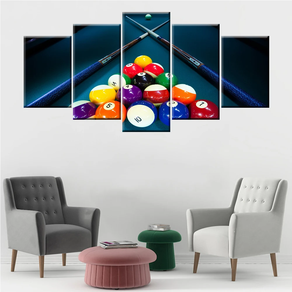 HD Vytlačené Modulárny Plátne, Plagát, 5 Panelov Maľovanie Rám Wall Art Obývacia Izba Domova Športy, Biliard Obrázky