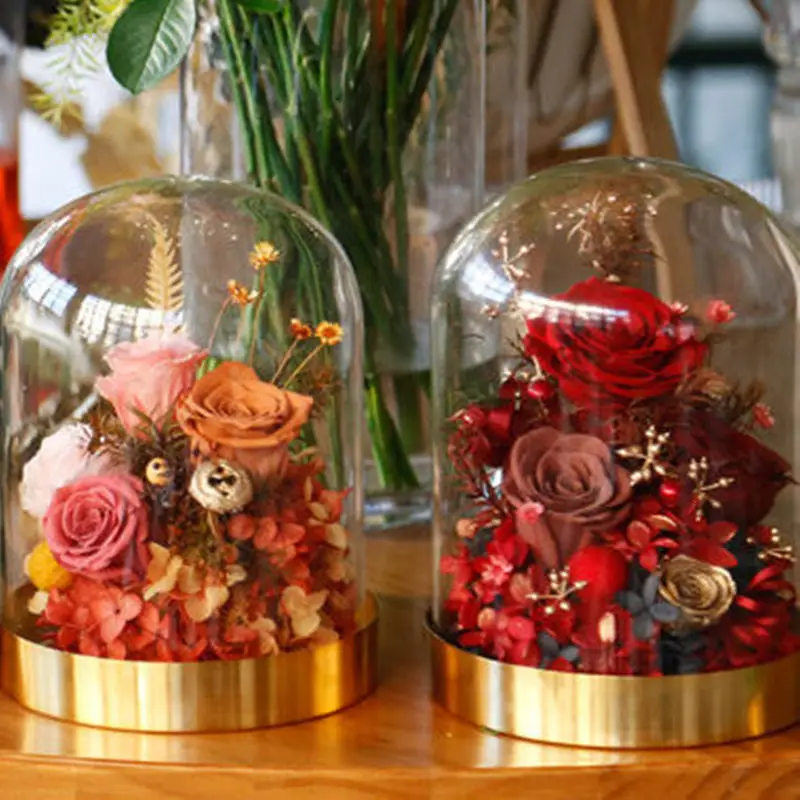 High-grade Umelé Kvety Konzervované Čerstvé Ruže, Kvety LED Sklenený Kryt Valentine Vianočné Matky Dní Svadobné Dary