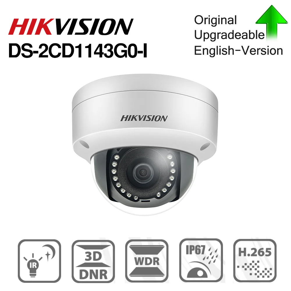 Hikvision Pôvodná DS-2CD1143G0-I POE Fotoaparát, Video Dohľad 4MP Sieti IR Dome Kamera 30 M IR IP67 IK10 H. 265+ slot